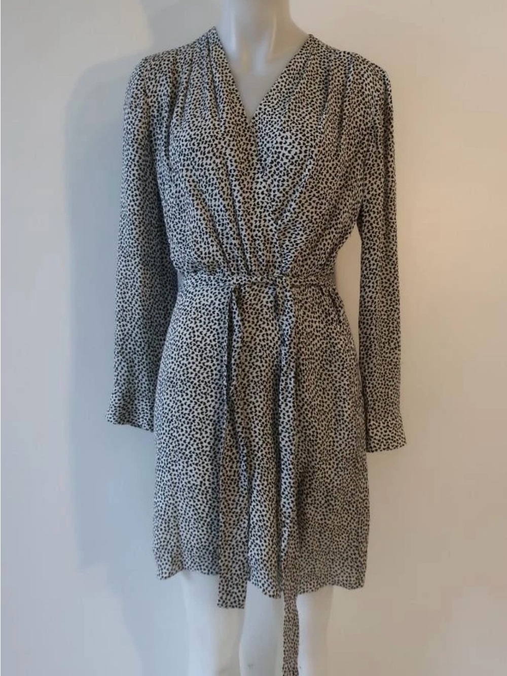 L'AGENCE Black and White Long-Sleeve Printed Wrap Dress